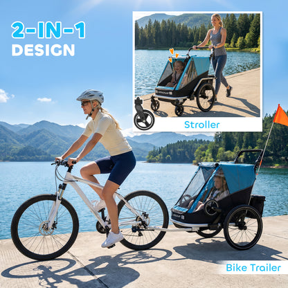 2-in-1 Foldable 2-Seat Bike Trailer & Stroller — 5-Point Harness, Safety Flag, for Children from 12 Months (Max 18 kg / 40 lb)