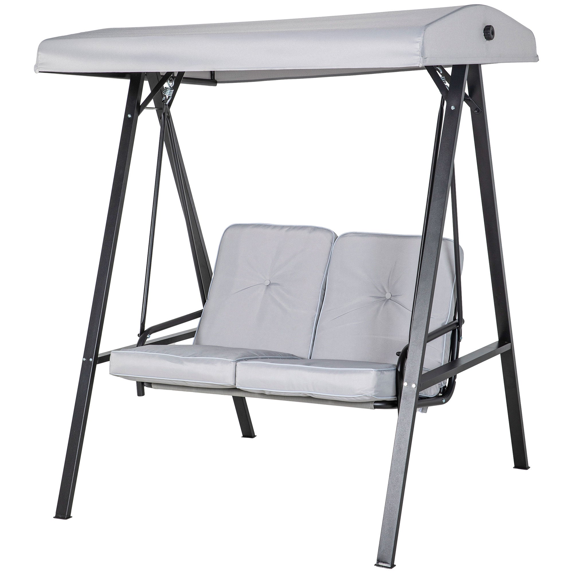 2-Seater Hollywood Swing Garden Swing with Adjustable Roof, Cushions, Swing Bench up to 220 kg Load Capacity, for Garden, Balcony, Gray, 145 x 116 x 172 cm
