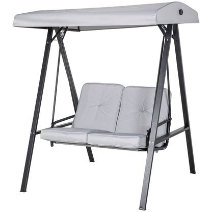 2-Seater Hollywood Swing Garden Swing with Adjustable Roof, Cushions, Swing Bench up to 220 kg Load Capacity, for Garden, Balcony, Gray, 145 x 116 x 172 cm