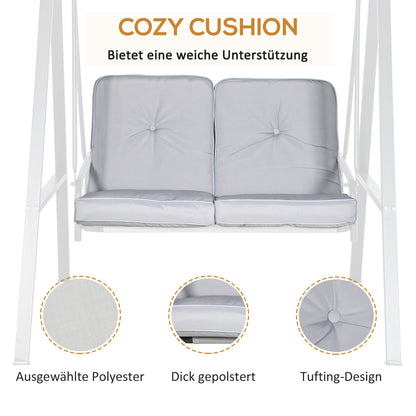2-Seater Hollywood Swing Garden Swing with Adjustable Roof, Cushions, Swing Bench up to 220 kg Load Capacity, for Garden, Balcony, Gray, 145 x 116 x 172 cm