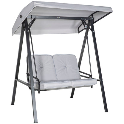2-Seater Hollywood Swing Garden Swing with Adjustable Roof, Cushions, Swing Bench up to 220 kg Load Capacity, for Garden, Balcony, Gray, 145 x 116 x 172 cm