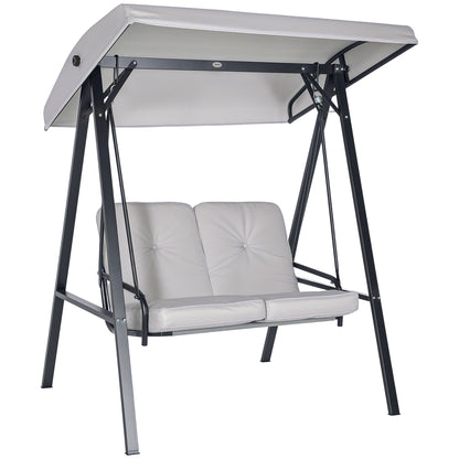 2-Seater Hollywood Swing Garden Swing with Adjustable Roof, Cushions, Swing Bench up to 220 kg Load Capacity, for Garden, Balcony, Gray, 145 x 116 x 172 cm