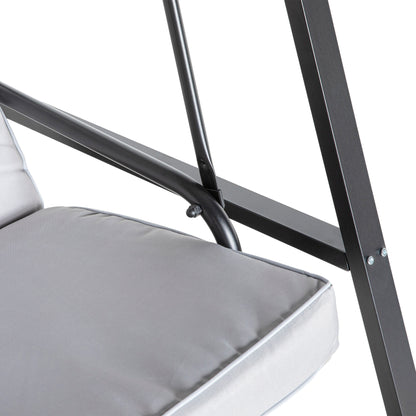 2-Seater Hollywood Swing Garden Swing with Adjustable Roof, Cushions, Swing Bench up to 220 kg Load Capacity, for Garden, Balcony, Gray, 145 x 116 x 172 cm
