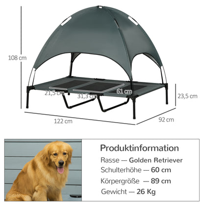 Elevated Dog Bed with Canopy, Pet Bed, Outdoor Dog Lounge with Roof, Breathable, Taft Fabric for Camping Gray 122 x 92 x 108 cm