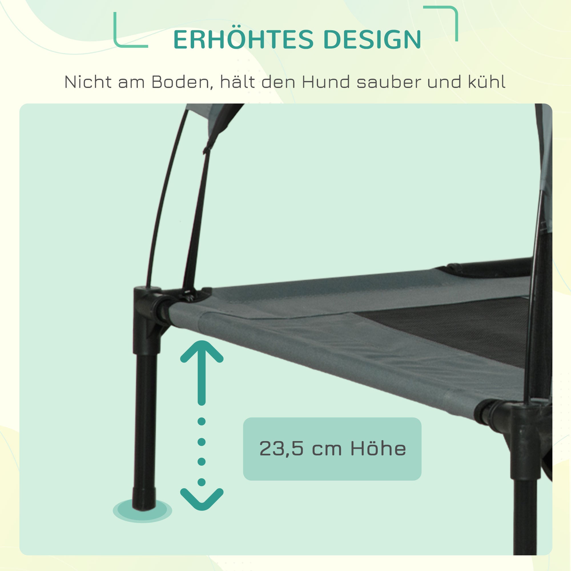Elevated Dog Bed with Canopy, Pet Bed, Outdoor Dog Lounge with Roof, Breathable, Taft Fabric for Camping Gray 122 x 92 x 108 cm