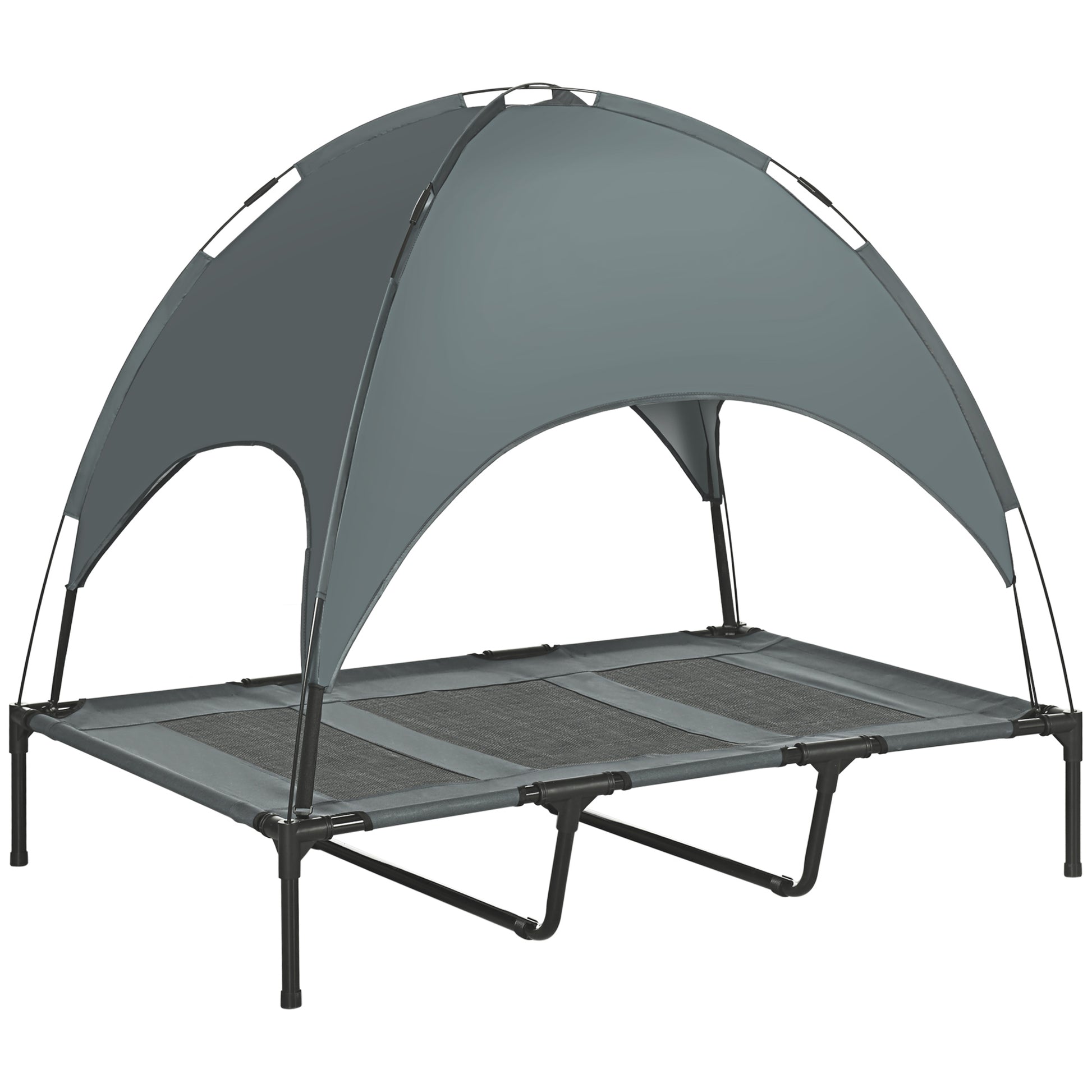 Elevated Dog Bed with Canopy, Pet Bed, Outdoor Dog Lounge with Roof, Breathable, Taft Fabric for Camping Gray 122 x 92 x 108 cm