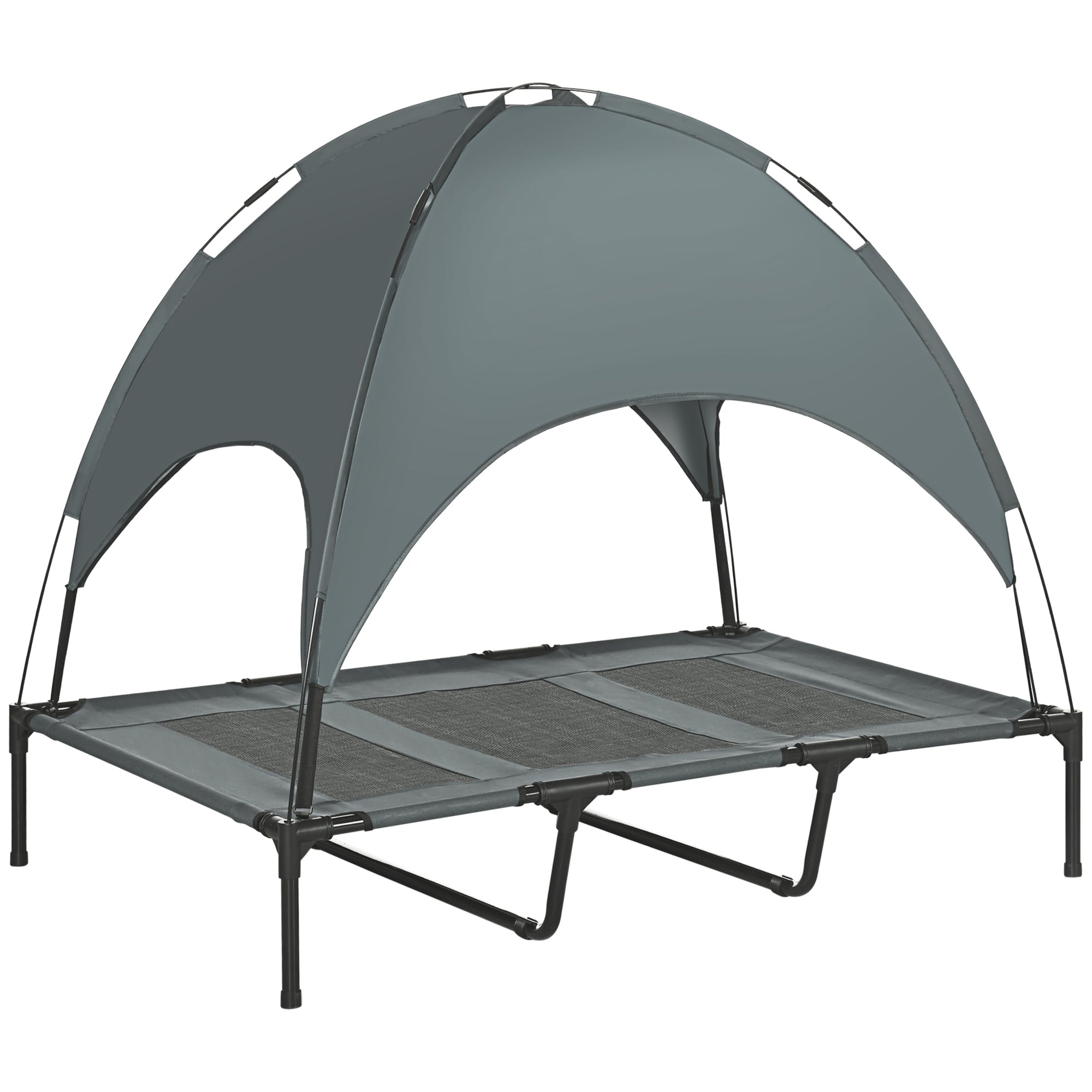 Elevated Dog Bed with Canopy, Pet Bed, Outdoor Dog Lounge with Roof, Breathable, Taft Fabric for Camping Gray 122 x 92 x 108 cm