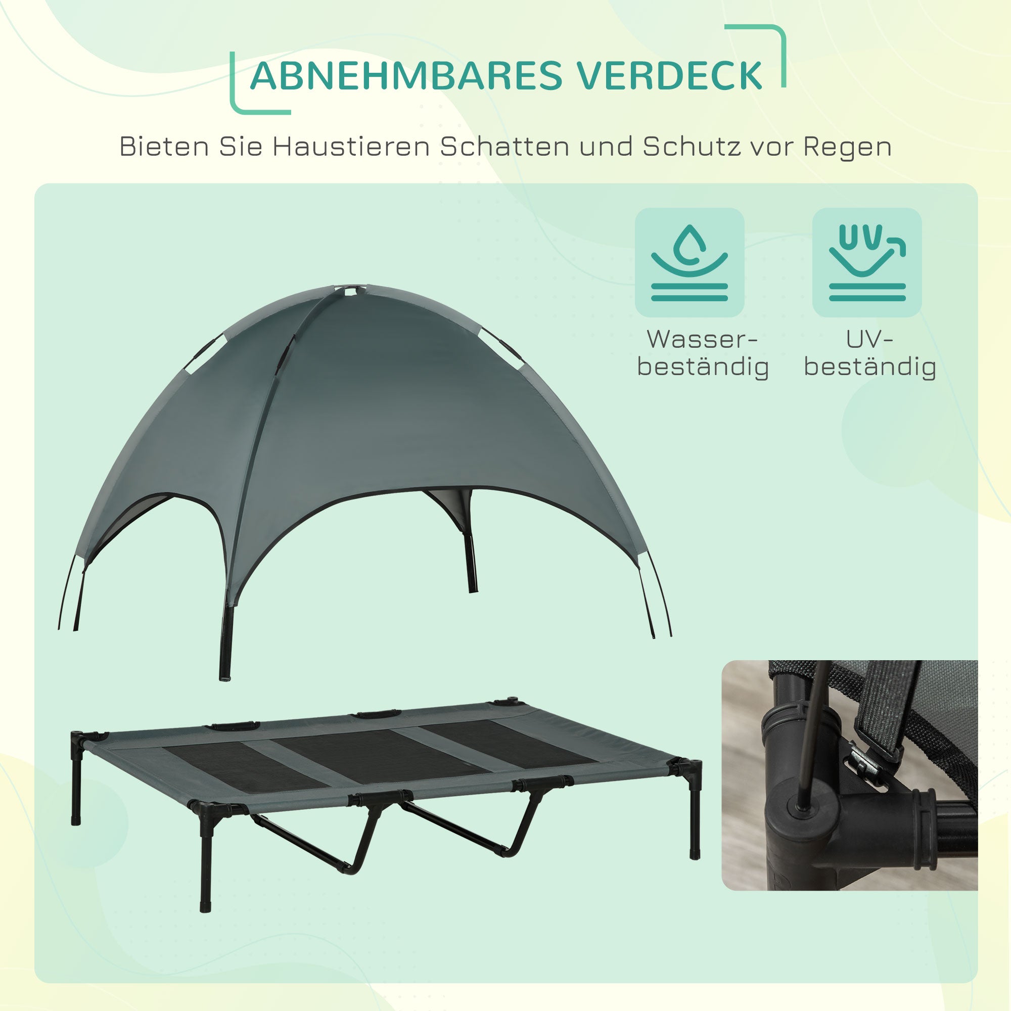 Elevated Dog Bed with Canopy, Pet Bed, Outdoor Dog Lounge with Roof, Breathable, Taft Fabric for Camping Gray 122 x 92 x 108 cm