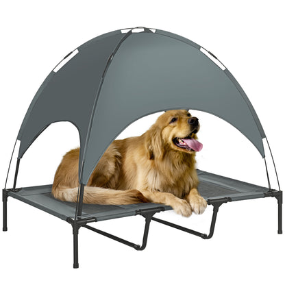 Elevated Dog Bed with Canopy, Pet Bed, Outdoor Dog Lounge with Roof, Breathable, Taft Fabric for Camping Gray 122 x 92 x 108 cm