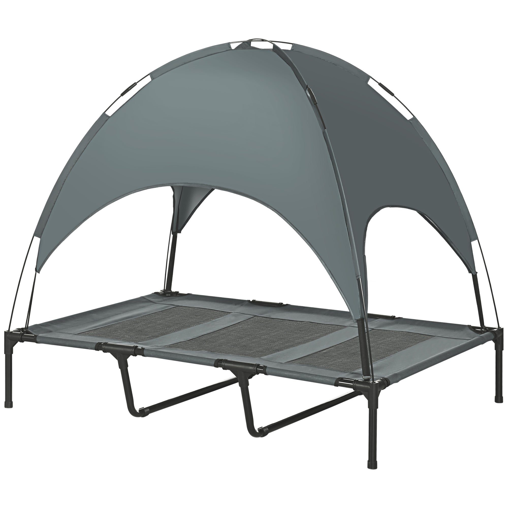 Elevated Dog Bed with Canopy, Pet Bed, Outdoor Dog Lounge with Roof, Breathable, Taft Fabric for Camping Gray 122 x 92 x 108 cm