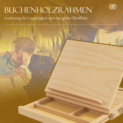 Tabletop Easel Adjustable Wooden Easel with Handle Portable Easel for Painting & Drawing Foldable Studio Easel with Drawer Beechwood Natural