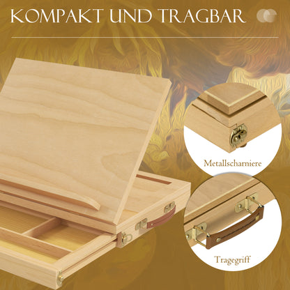 Tabletop Easel Adjustable Wooden Easel with Handle Portable Easel for Painting & Drawing Foldable Studio Easel with Drawer Beechwood Natural