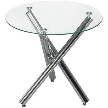 Dining Table, Round Kitchen Table for 4 Persons, Living Room Table, Glass Table, Coffee Table, Side Table, Steel, Ø80 x 74 cm, Transparent