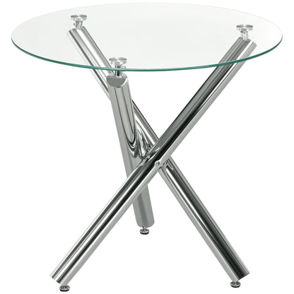 Dining Table, Round Kitchen Table for 4 Persons, Living Room Table, Glass Table, Coffee Table, Side Table, Steel, Ø80 x 74 cm, Transparent