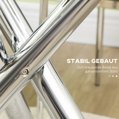 Dining Table, Round Kitchen Table for 4 Persons, Living Room Table, Glass Table, Coffee Table, Side Table, Steel, Ø80 x 74 cm, Transparent