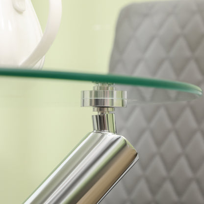 Dining Table, Round Kitchen Table for 4 Persons, Living Room Table, Glass Table, Coffee Table, Side Table, Steel, Ø80 x 74 cm, Transparent