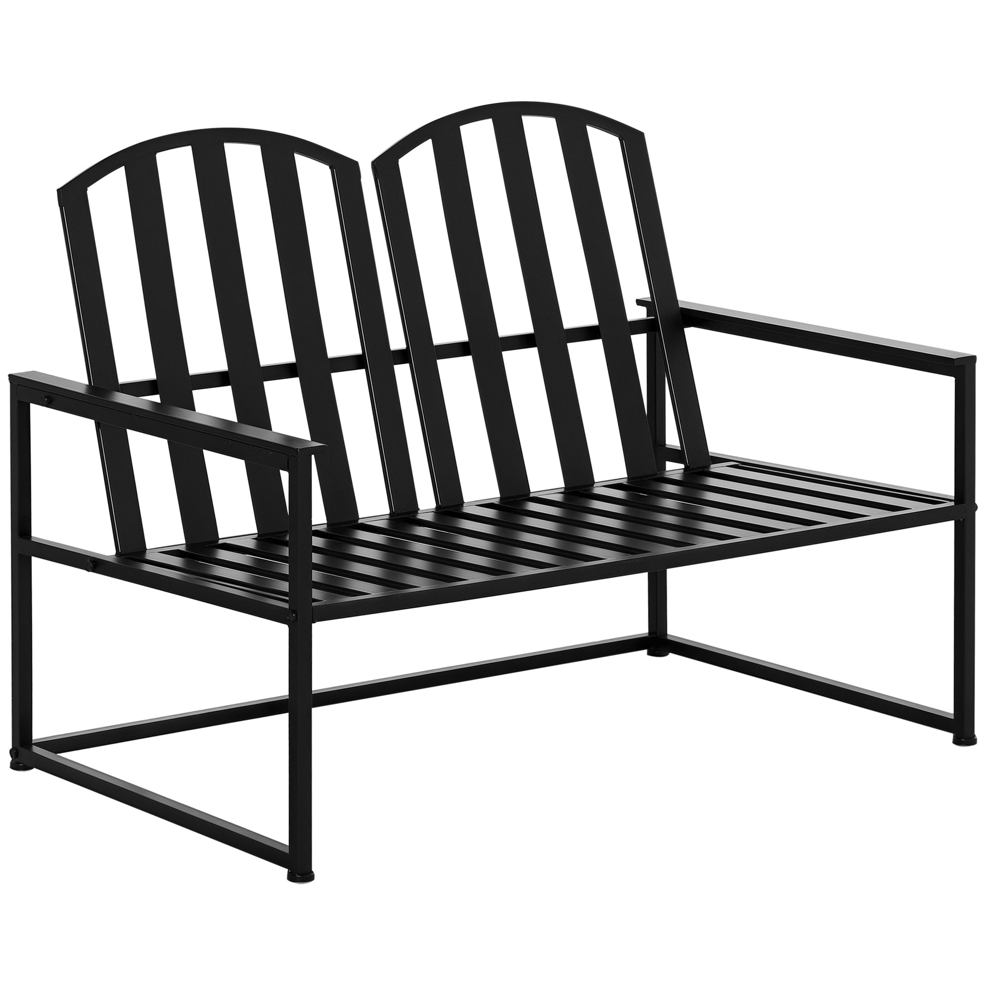 Contemporary Design 2-Seater Garden Bench, Dimensions: 108L x 63W x 80H cm, Black Epoxy Metal