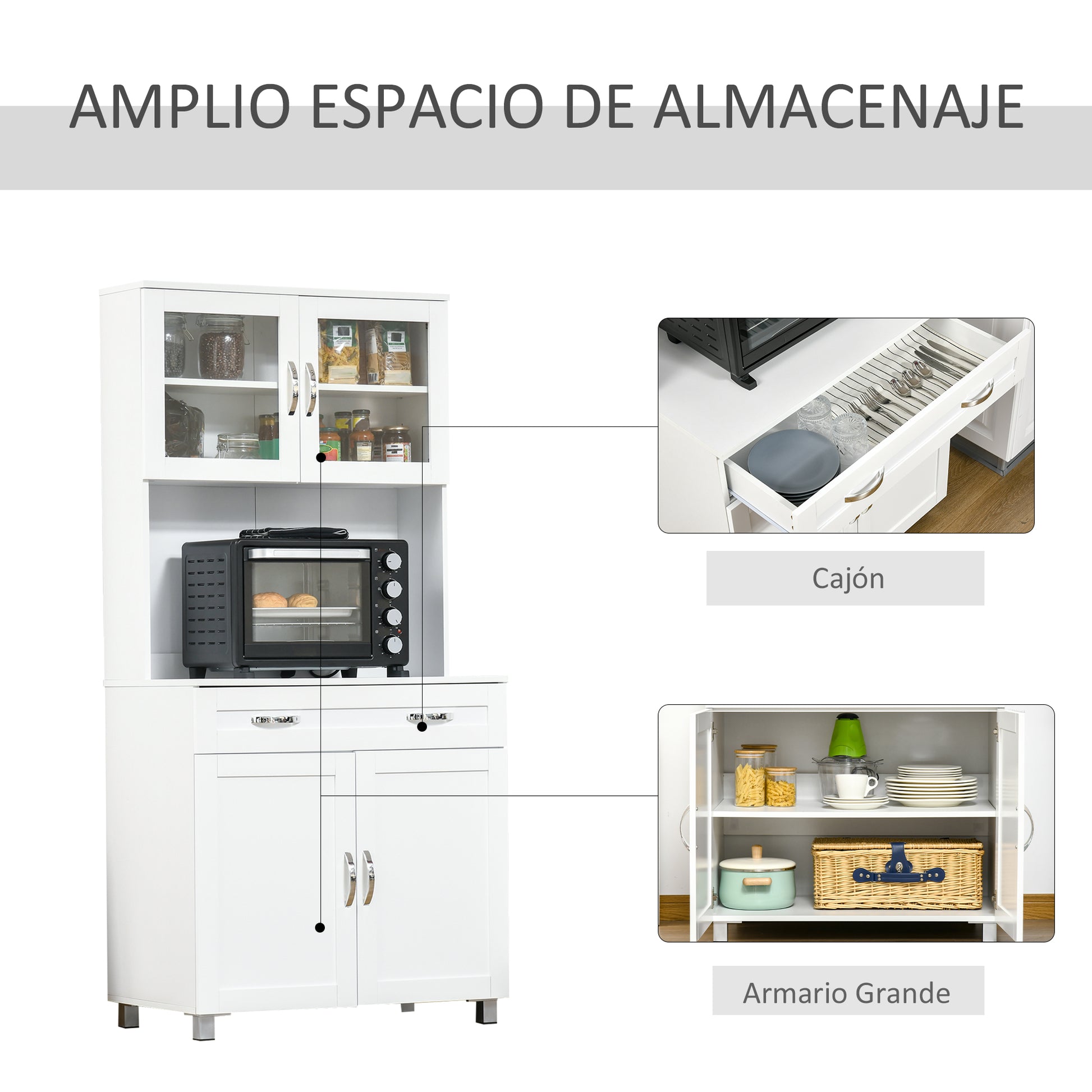 Kitchen Storage Cabinet Buffet Sideboard with Adjustable Interior Shelves and Drawer 31.5x18.9x66.9 inches White