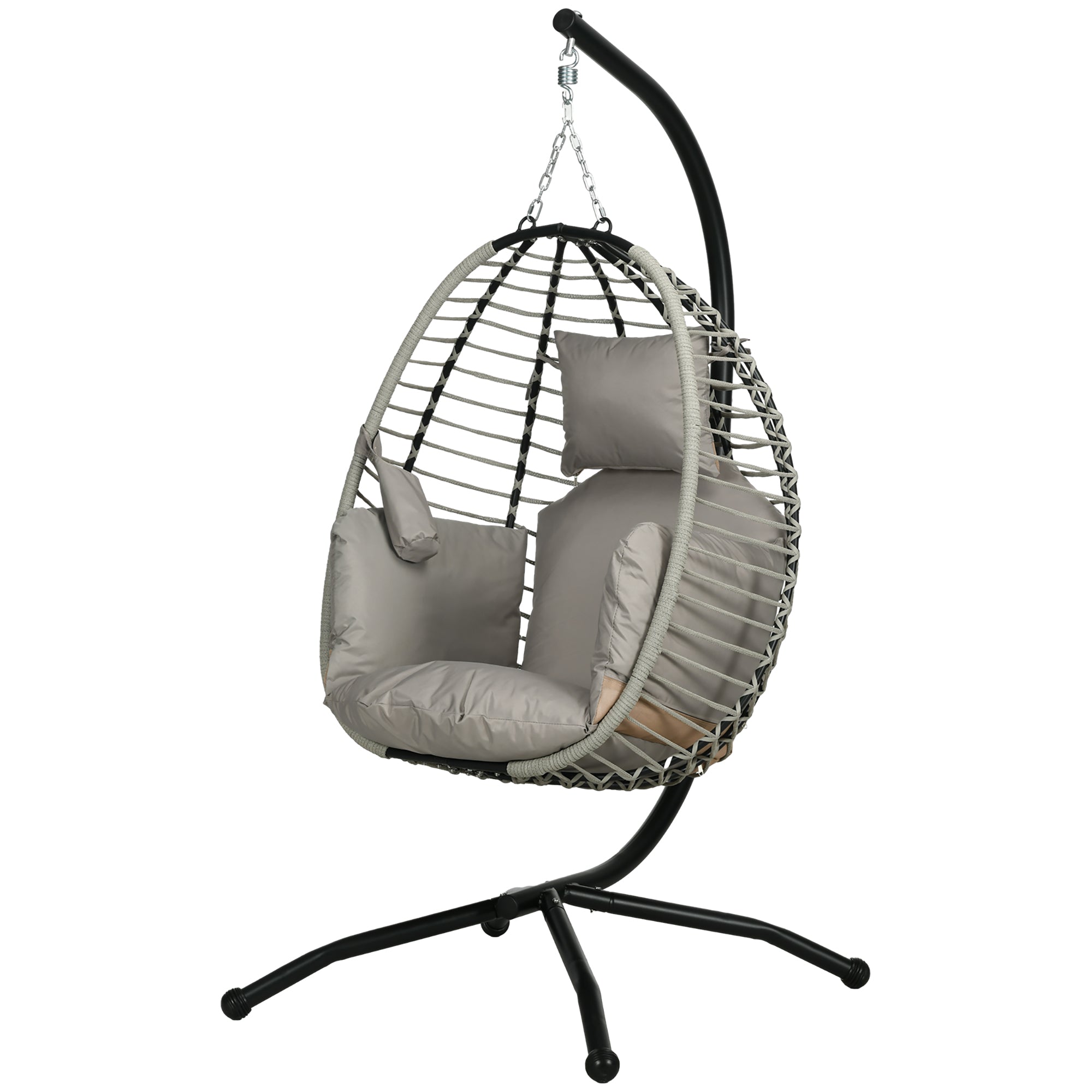Foldable Hanging Egg Chair Swing with Cushion and Stand Indoor Outdoor use Metal Polypropylene Rope Gray 110L x 100W x 188H cm