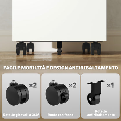 Office Filing Cabinet, Document Holder with 5 Wheels, 3 Drawers with Lock and Keys, Filing Cabinet for A4 Letter Hanging Files in Steel, White