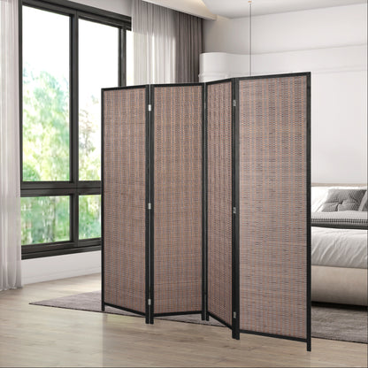 Indoor Wooden 4 Panel Room Divider 180 x 180 cm Foldable Partition Separator for Living Room Bedroom Home, Brown