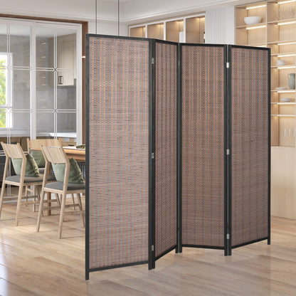 Indoor Wooden 4 Panel Room Divider 180 x 180 cm Foldable Partition Separator for Living Room Bedroom Home, Brown