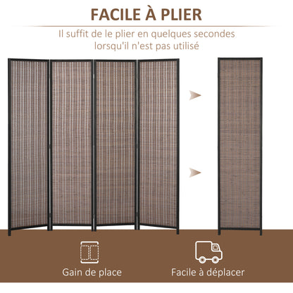 Indoor Wooden 4 Panel Room Divider 180 x 180 cm Foldable Partition Separator for Living Room Bedroom Home, Brown