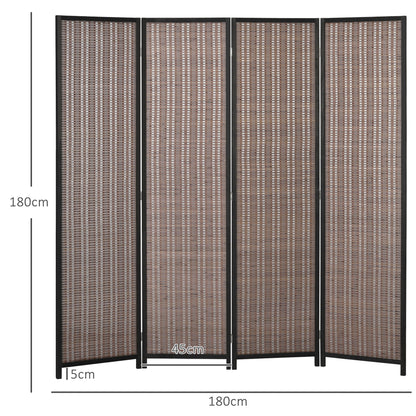 Indoor Wooden 4 Panel Room Divider 180 x 180 cm Foldable Partition Separator for Living Room Bedroom Home, Brown