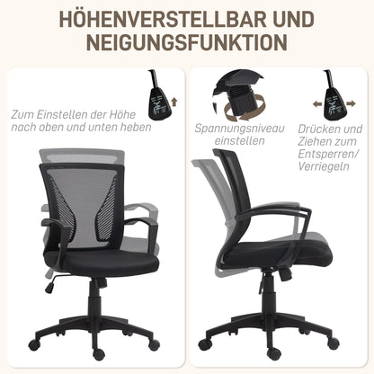 Office Chair with Tilt Function, Height Adjustable Desk Chair, Swivel Chair up to 120 kg, for Office, Study Room, Black
