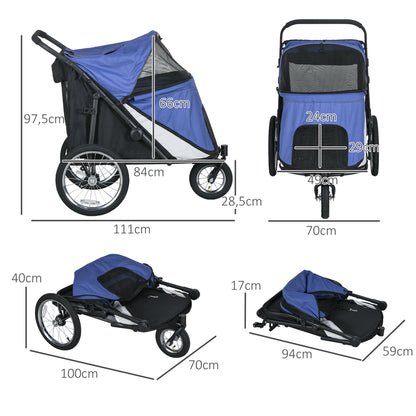 Dog Stroller Pet Buggy with Mesh Windows, Foldable Cat Carriage with Safety Leash, Large Rubber Wheels for Medium, Large Dogs up to 30 kg, Oxford, Blue