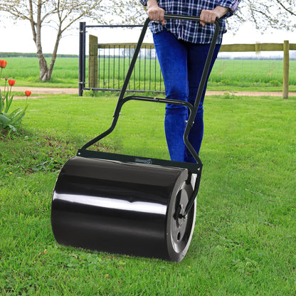 Lawn Roller with U-Handle, Garden Roller, Garden Drum, 40 cm Diameter, 60 L Water/Sand Fill, Metal, Black 57 x 40 x 123 cm