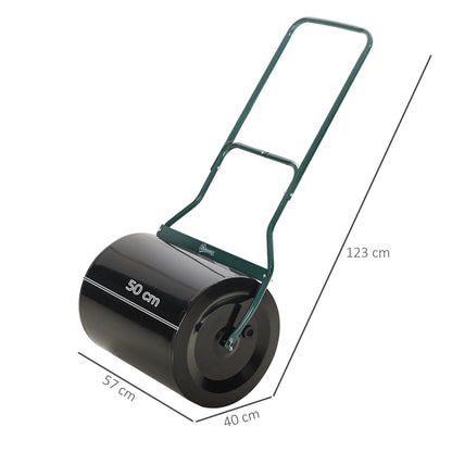 Lawn Roller with U-Handle, Garden Roller, Garden Drum, 40 cm Diameter, 60 L Water/Sand Fill, Metal, Black 57 x 40 x 123 cm