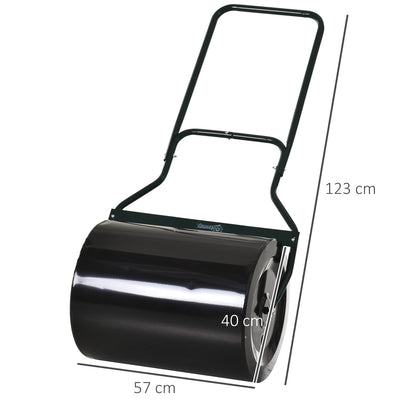 Lawn Roller with U-Handle, Garden Roller, Garden Drum, 40 cm Diameter, 60 L Water/Sand Fill, Metal, Black 57 x 40 x 123 cm