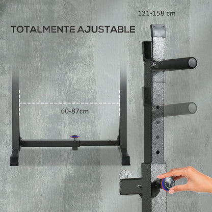SPORTNOW Multifunctional Weight Bar Support with Adjustable Width and Height Muscular Rack with Steel Frame Load 150 kg for Gym Home Training Black