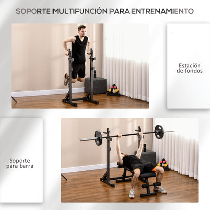 SPORTNOW Multifunctional Weight Bar Support with Adjustable Width and Height Muscular Rack with Steel Frame Load 150 kg for Gym Home Training Black