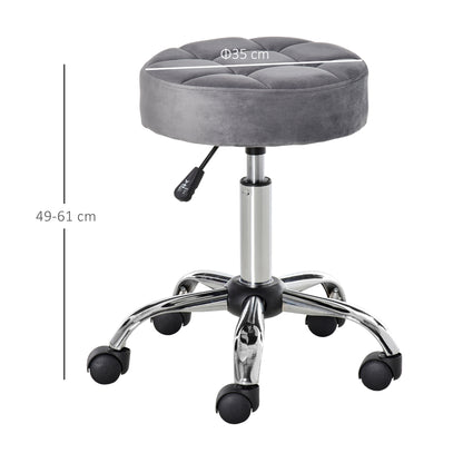 Salon Chair with Wheels Rolling Stool Height Adjustable Swivel Salon Stool Velvet Touch Foam Chrome Base Light Gray 35 x 35 x 49-61 cm