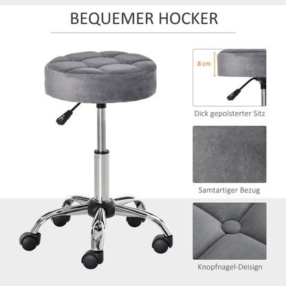 Salon Chair with Wheels Rolling Stool Height Adjustable Swivel Salon Stool Velvet Touch Foam Chrome Base Light Gray 35 x 35 x 49-61 cm