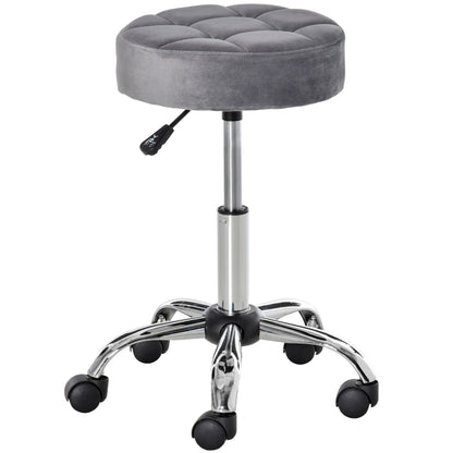 Salon Chair with Wheels Rolling Stool Height Adjustable Swivel Salon Stool Velvet Touch Foam Chrome Base Light Gray 35 x 35 x 49-61 cm
