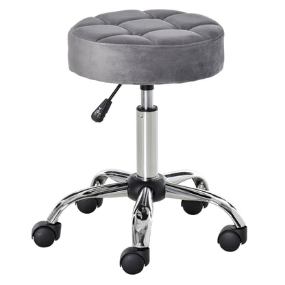 Salon Chair with Wheels Rolling Stool Height Adjustable Swivel Salon Stool Velvet Touch Foam Chrome Base Light Gray 35 x 35 x 49-61 cm