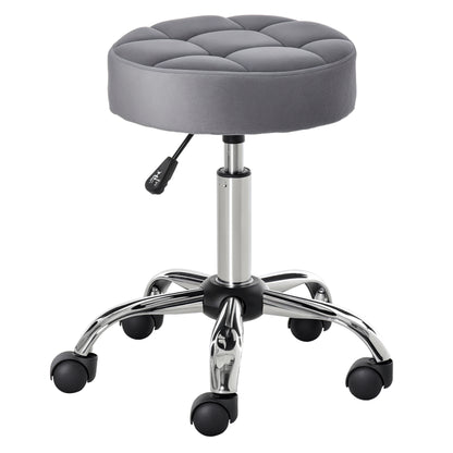 Salon Chair with Wheels Rolling Stool Height Adjustable Swivel Salon Stool Velvet Touch Foam Chrome Base Light Gray 35 x 35 x 49-61 cm