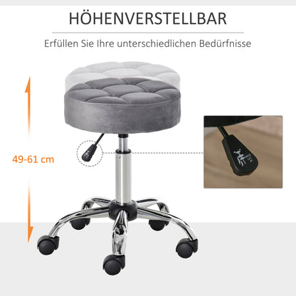 Salon Chair with Wheels Rolling Stool Height Adjustable Swivel Salon Stool Velvet Touch Foam Chrome Base Light Gray 35 x 35 x 49-61 cm