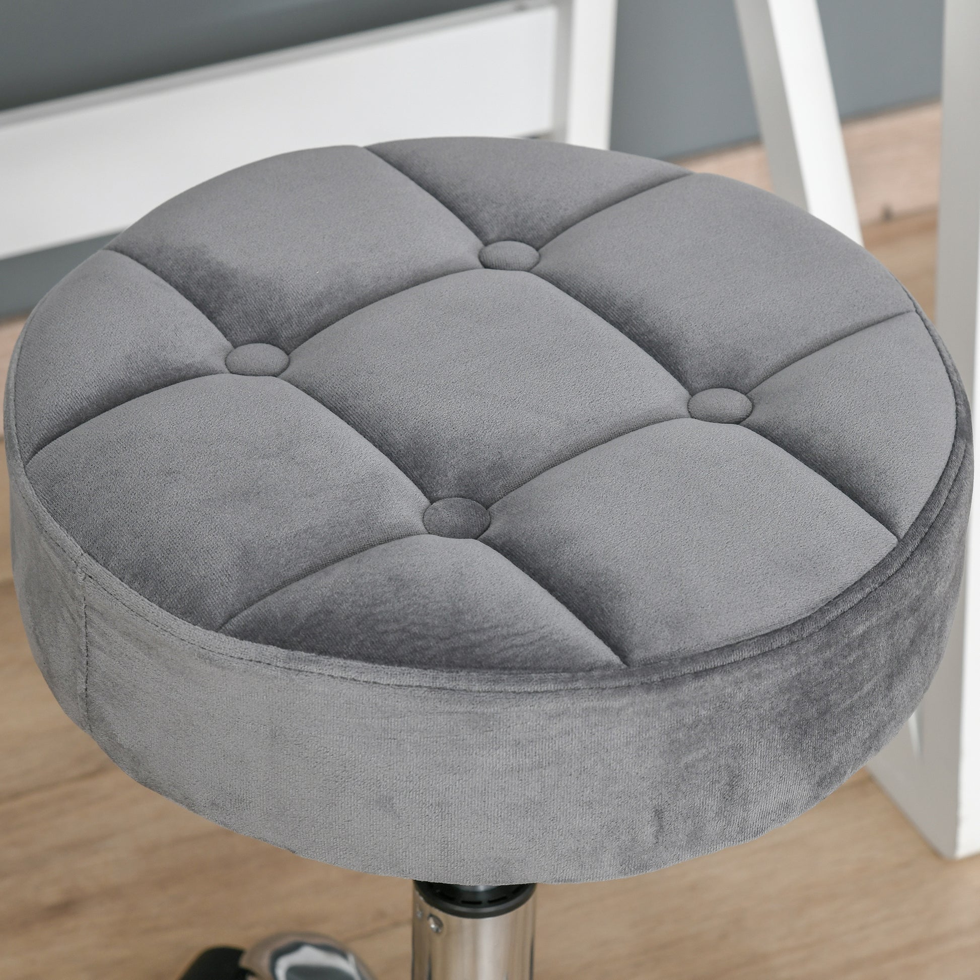 Salon Chair with Wheels Rolling Stool Height Adjustable Swivel Salon Stool Velvet Touch Foam Chrome Base Light Gray 35 x 35 x 49-61 cm