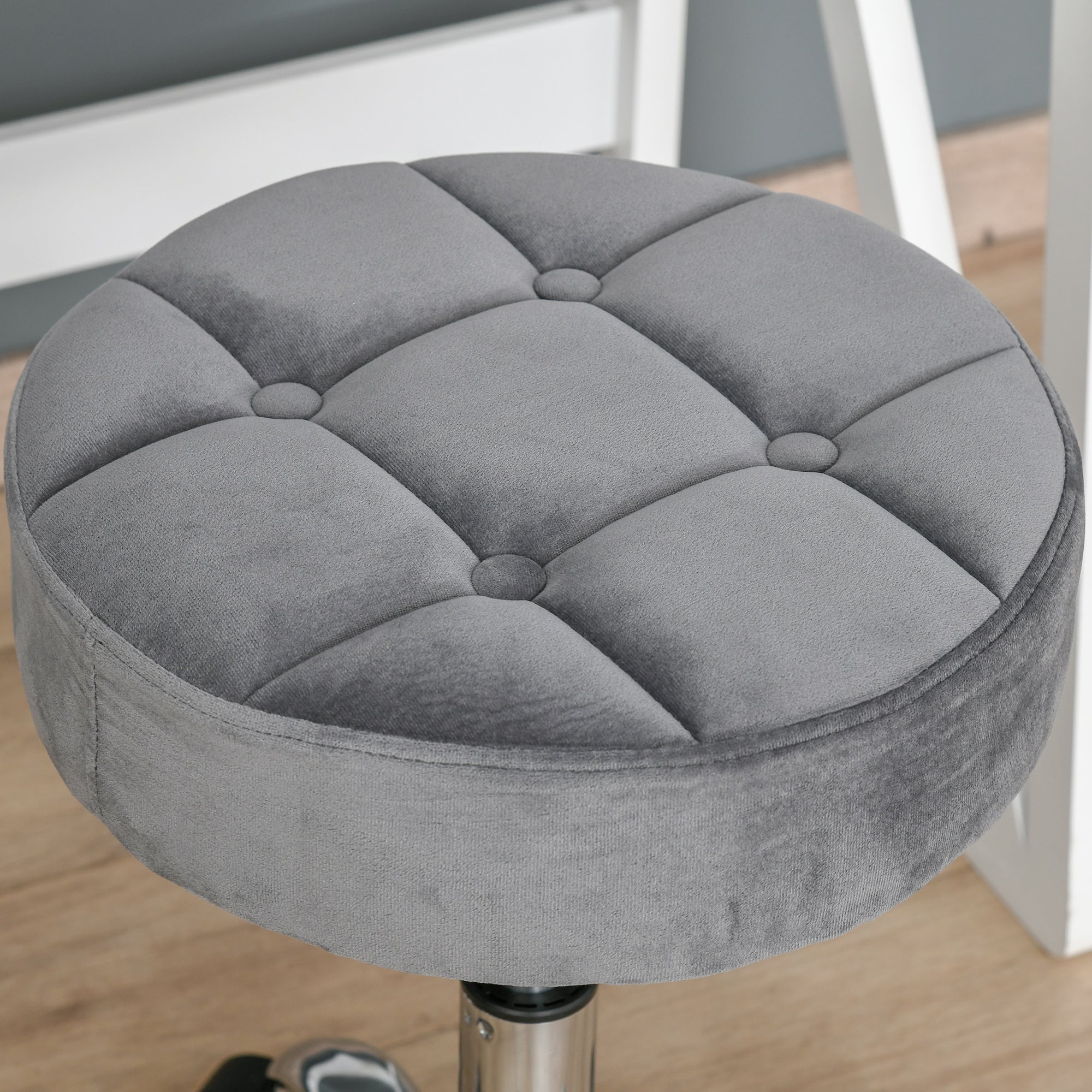 Salon Chair with Wheels Rolling Stool Height Adjustable Swivel Salon Stool Velvet Touch Foam Chrome Base Light Gray 35 x 35 x 49-61 cm