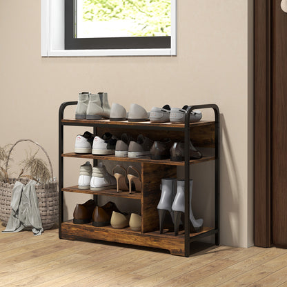 Shoe Rack with 4 Levels, Shoe Shelf with Handle, Shoe Stand for 11 Pairs of Shoes, Space-Saving Shoe Storage, Shoe Organizer for Entryway, Hallway, Rustic Brown