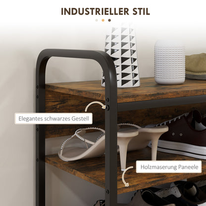 Shoe Rack with 4 Levels, Shoe Shelf with Handle, Shoe Stand for 11 Pairs of Shoes, Space-Saving Shoe Storage, Shoe Organizer for Entryway, Hallway, Rustic Brown