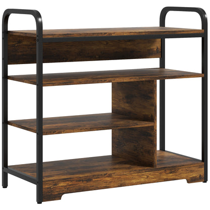 Shoe Rack with 4 Levels, Shoe Shelf with Handle, Shoe Stand for 11 Pairs of Shoes, Space-Saving Shoe Storage, Shoe Organizer for Entryway, Hallway, Rustic Brown