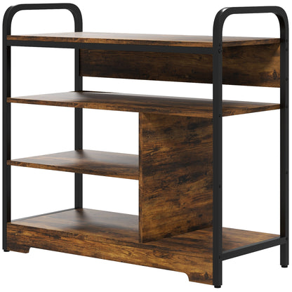 Shoe Rack with 4 Levels, Shoe Shelf with Handle, Shoe Stand for 11 Pairs of Shoes, Space-Saving Shoe Storage, Shoe Organizer for Entryway, Hallway, Rustic Brown