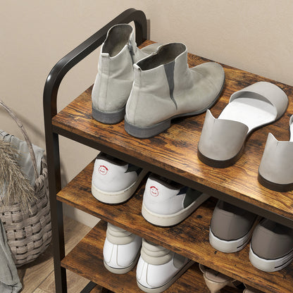 Shoe Rack with 4 Levels, Shoe Shelf with Handle, Shoe Stand for 11 Pairs of Shoes, Space-Saving Shoe Storage, Shoe Organizer for Entryway, Hallway, Rustic Brown