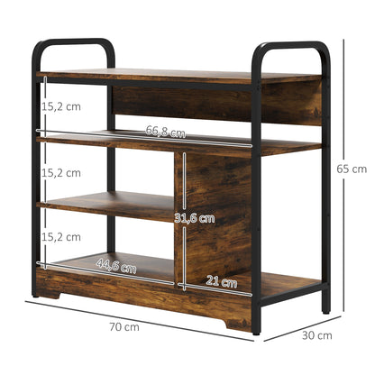 Shoe Rack with 4 Levels, Shoe Shelf with Handle, Shoe Stand for 11 Pairs of Shoes, Space-Saving Shoe Storage, Shoe Organizer for Entryway, Hallway, Rustic Brown
