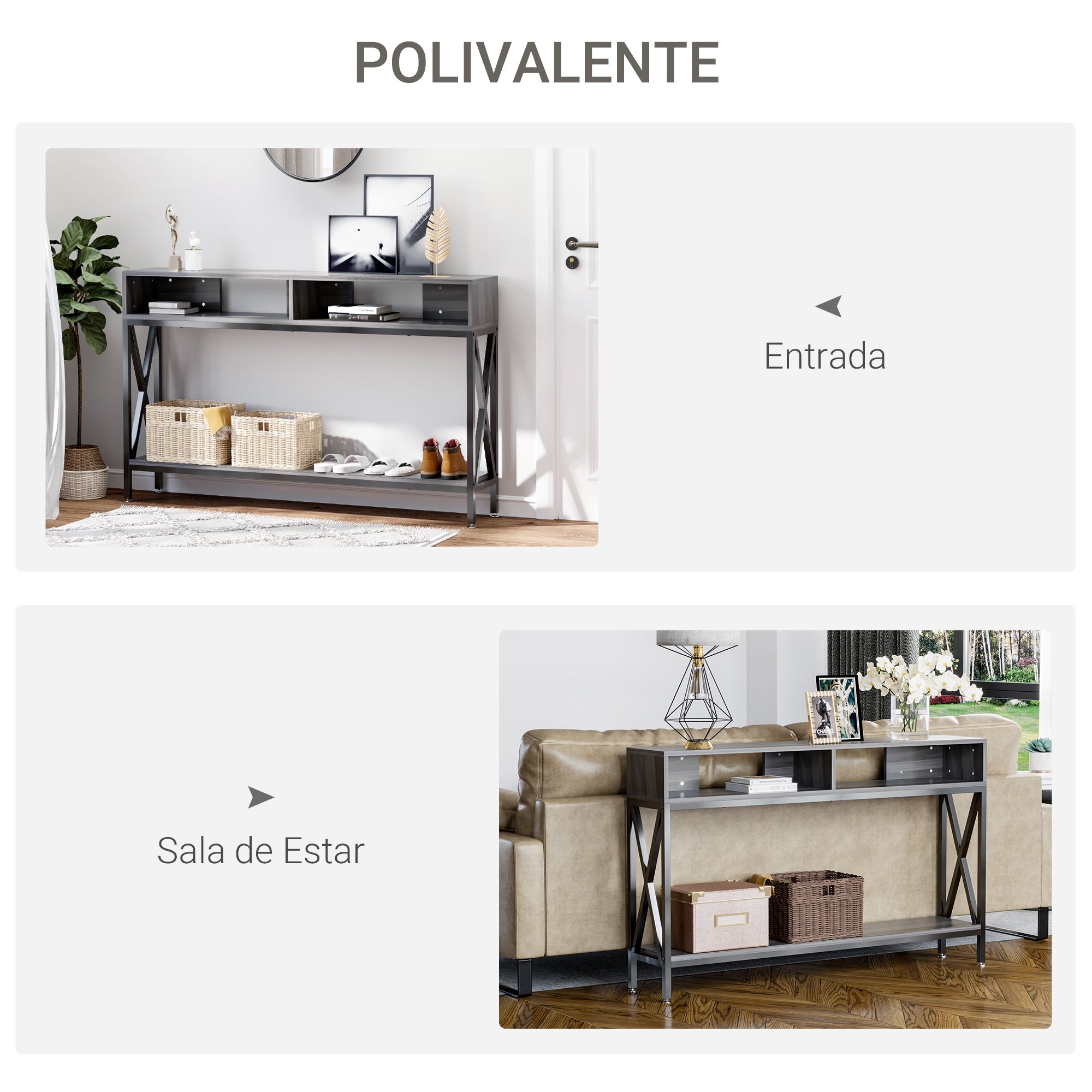 Entryway Console Table with 2 Compartments and Shelf Entryway Console Table Hallway 120x23.5x75 cm Gray and Black